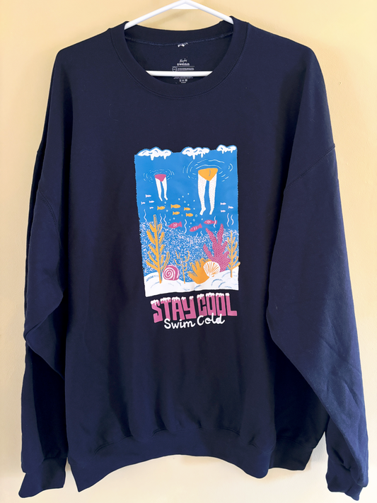 Stay Cool Swim Cold Navy Crewneck