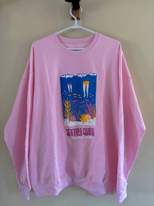 Stay Cool Swim Cold - Pink Crewneck